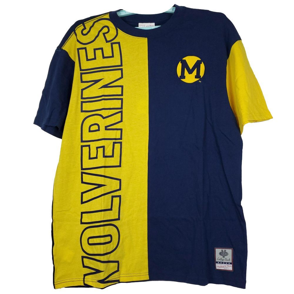 Michigan Wolverines Mitchell & Ness NCAA L Large Shirt Split Yellow Navy NWT